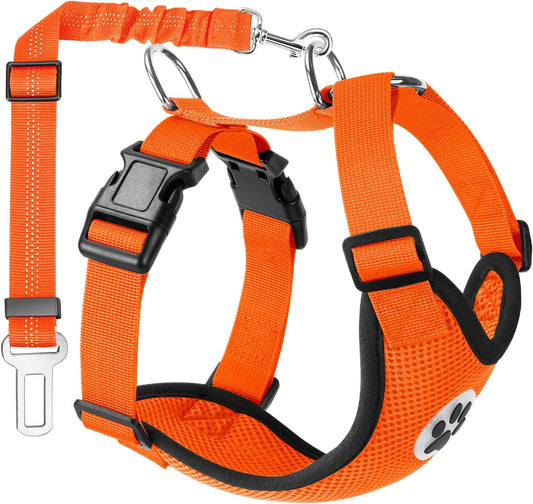 Lukovee Dog Seat Belt - Adjustable Dog Car Harness for Large, Medium & Small Dogs, Soft Padded & Breathable Mesh Dog Seatbelt with Vehicle Connector Strap (Orange, XX-Small)