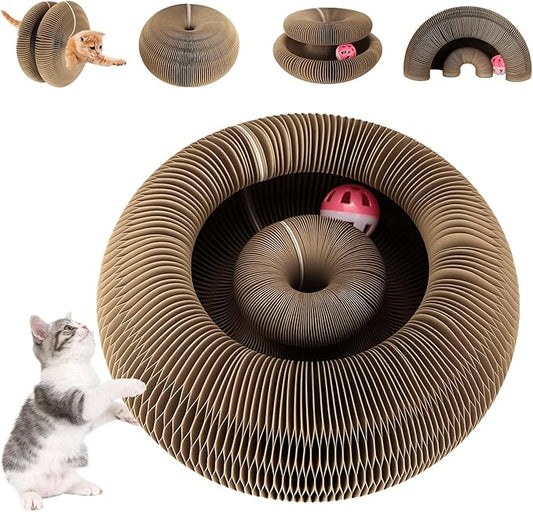 Kitty Kurlz Curls Cat Toy, Magic Organ Cat Scratching Board with Bell-Ball, Foldable Interactive Marlenes Kitten Curls Cat Scratchers for Indoor Cats