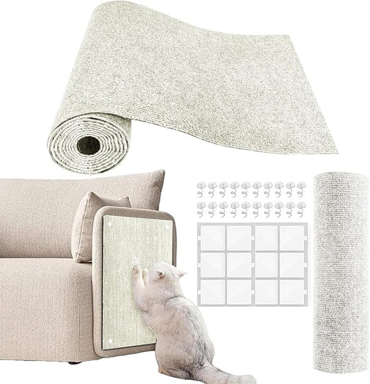 Cat Scratch Couch Furniture Protector, Adhesive Cat Scratch Pad Deterrent for Furniture, DIY Climbing Scratcher for Indoor Cats (Off White, 78.7x15.8 in)