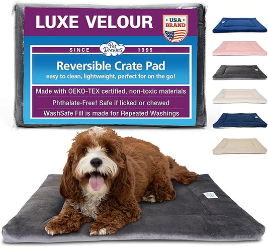 Pet Dreams Dog Crate Pad - Washable Kennel Mat, Crate Pads for Dog Cages, Non-Toxic, Flat Indoor Cat Bed, Fits iCrate 18, 24, 30, 36, 42, 48 Inches (Grey, Small, 24")