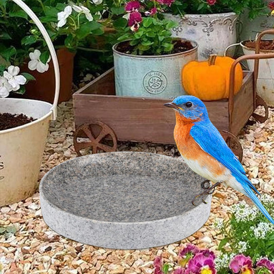Stone Bird Baths for Outdoors,10inch Birds Bath Bowl with Hanging Accessories,Ground Bird Feeders and Birdbath Bowl, Bird Water Bowl for Balcony, Patio, Garden or Yard,Grey White