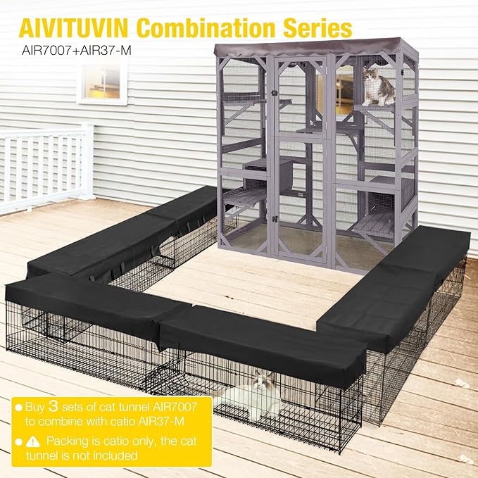 Aivituvin Cat House Outdoor Catio Kitty Enclosure with Super Large Enter Door,Wooden Cat Cage Condo Indoor Playpen with Platforms,Small House,70 Inch