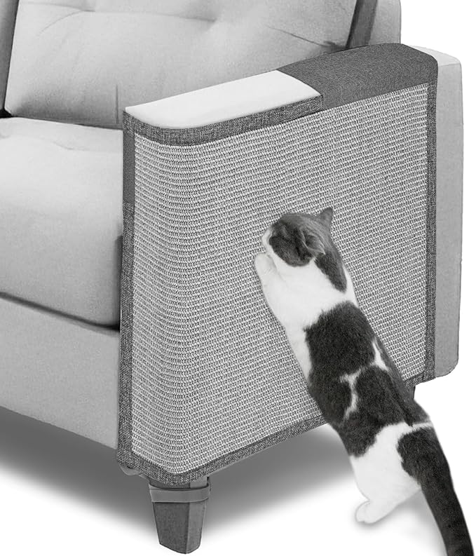 Cat Scratch Couch Protector,23.6L*19.6W inch Scratching Furniture Protector Pad,Cat Scratch Sofa Arm Sheild with Grey Natural Sisal for Protecting Couch Sofa Chair Furniture (Grey/Left Hand)