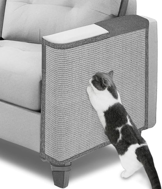 Cat Scratch Couch Protector,23.6L*19.6W inch Scratching Furniture Protector Pad,Cat Scratch Sofa Arm Sheild with Grey Natural Sisal for Protecting Couch Sofa Chair Furniture (Grey/Left Hand)