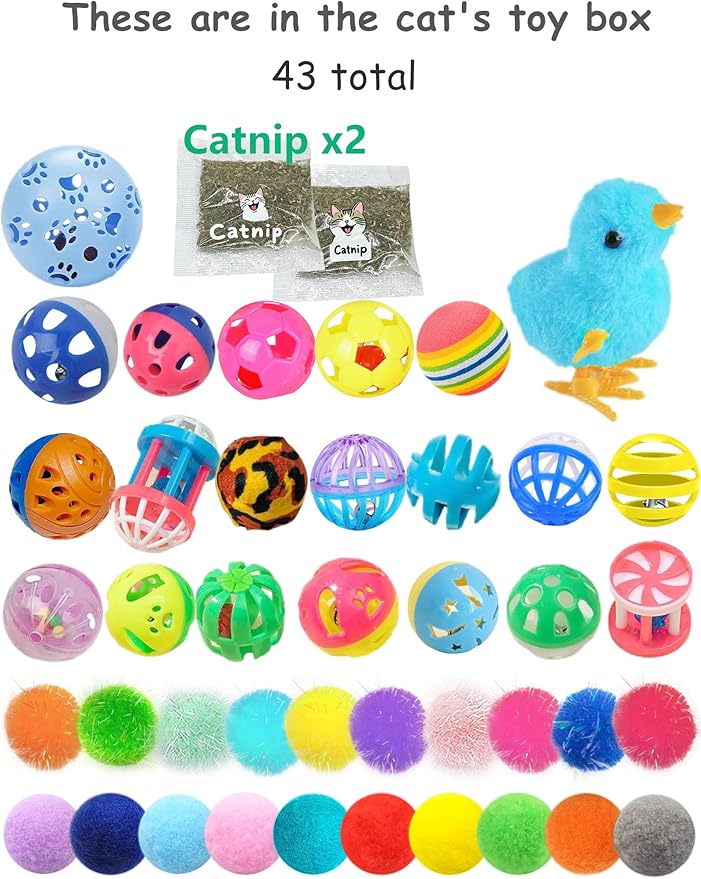 43-Pack Cat Toy Bundle for Kittens and Adult Cats, Long-Lasting Fun (1.5'' - 3.74'', Cat Toys Ultimate Pack)