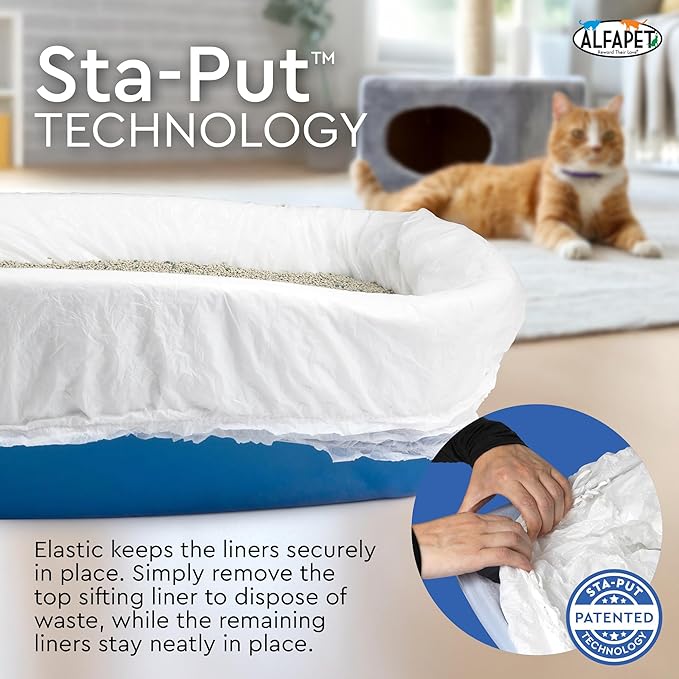 Alfapet Sifting Cat Litter Box Liners - Jumbo 10 Count, Tear-Resistant Cat Litter Bags, Waterproof Kitty Litter Liners, Fits Litterbox Pan Sizes X-Large, X-Giant, 37" x 18" 30 lb Capacity