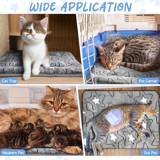 2 Pack Self Warming Cat Mat Self Heating Pad Bed Reversible Machine Washable Reflects Body Heat Warm Thermal Pet Pad Crate Blanket for Feral and Indoor Cat(Double Star,22'' X 18'')