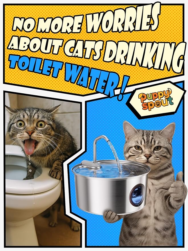 Cat Water Fountain Stainless Steel - 108oz/3.2L Automatic Cat Water Fountain for Drinking with 10PCS Filters, Metal Pet Water Fountain Water Dispenser for Cats, Dogs, Multiple Pets