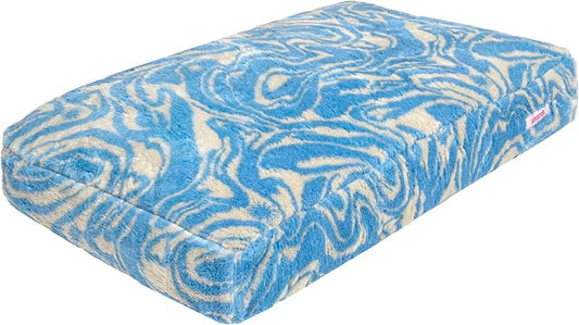 DBD3001G-M Mabel 35" x 23" Designer Modern Ultra Soft Reversible Plush Rectangular Pet Bed with Washable Cover, Blue Lemonade Twist