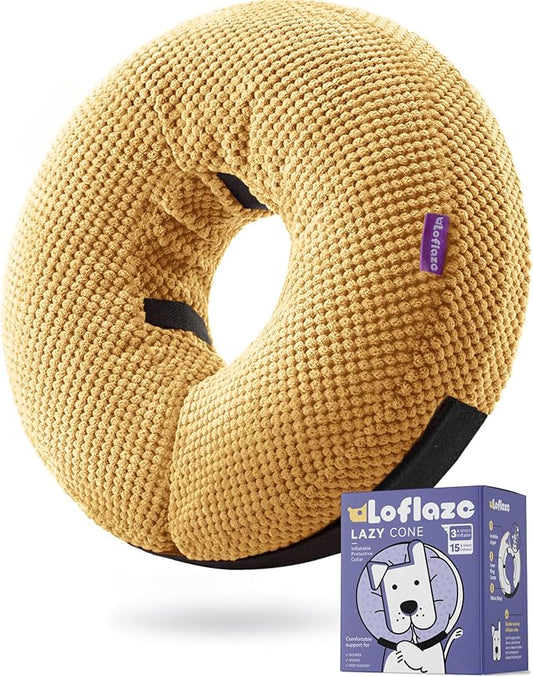 Inflatable Dog Cone Collar - Dog Neck Donut Cone Collar Alternative After Surgery - Soft Cone for Large Medium Small Dogs Cats - Alternative Recovery E Collar (Yello, L)