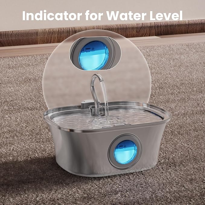 Cat Water Fountain Stainless Steel, 0.8gal/108oz Pet Water Fountain with Water Level Indicator and 3 Filters, Cat Fountain with Quiet Pump Ideal for Cats, Dogs and Multi-pet Household