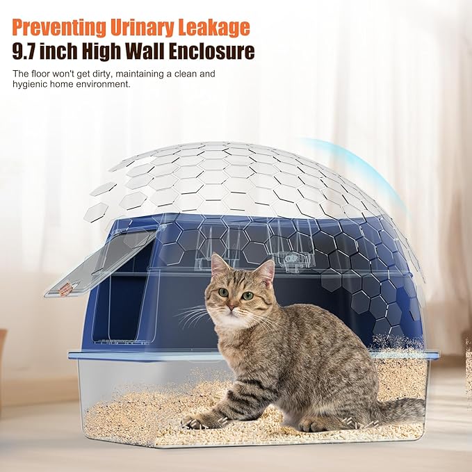 Stainless Steel Cat Litter Box with Lid Extra Large Open-Top Dual Entry Enclosed Metal Pan Tray with High Sides Pedal Scoop Non-Stick Anti-Leakage Easy Cleaning for Big Multi-Cat (Blue)