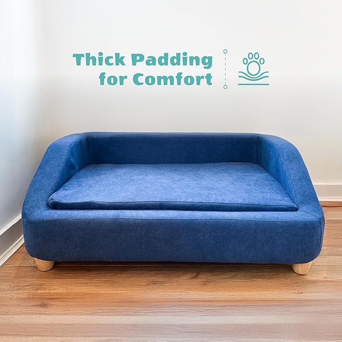 CRITTER SITTERS 36-in. Microfiber Blue Rectangular Dog Couch for Medium-Sized Dogs, Modern and Stylish Elevated Dog Bed for Home or Apartment, Blue