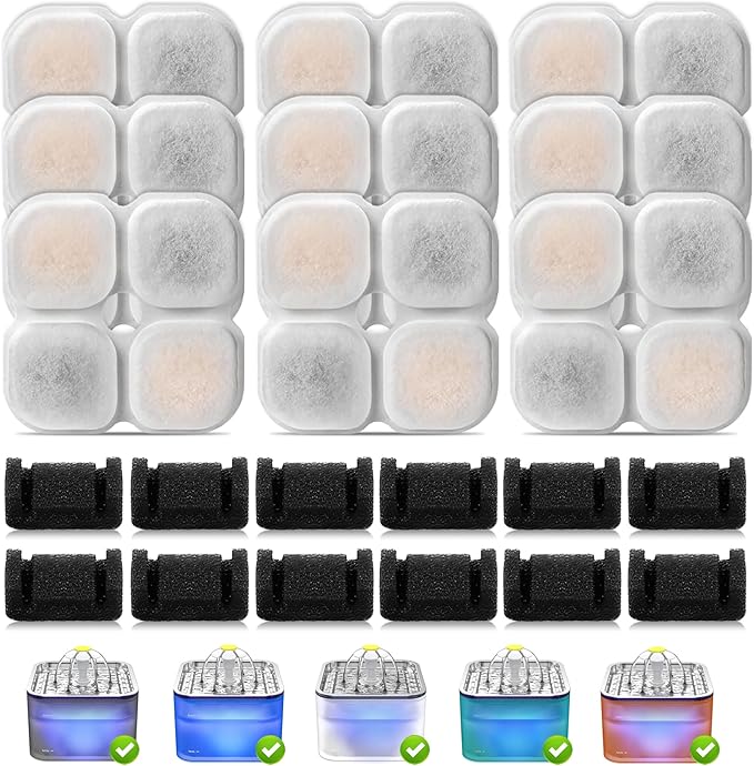 Cat Water Fountain Filter,Compatible 101oz/3L Crystal Stainless Steel Pet Water Fountain,Cat Fountain Replacement Filter 12 Set