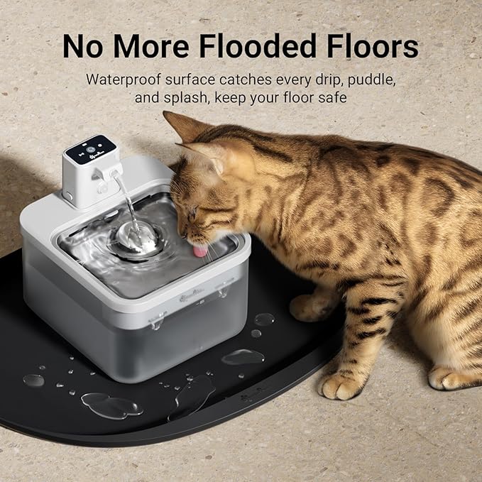 DownyPaws Dog Food Mats for Floors Waterproof, BPA Free Silcone Dog Bowl Mat, Non-Slip Pet Feeding Mat with High Raised Edge, Cat Placemat for Messy Drinkers, 18"×12.5", Black