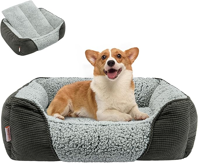 Miguel Washable Dog Bed with Removable Cushion for Medium Small Dogs, Easy to Wash Pet Sofa Bed with Side, Rectangle Bolster Cat Bed Calming Cuddle Puppy Bed with Anti-Slip Bottom, Gray 30 Inch