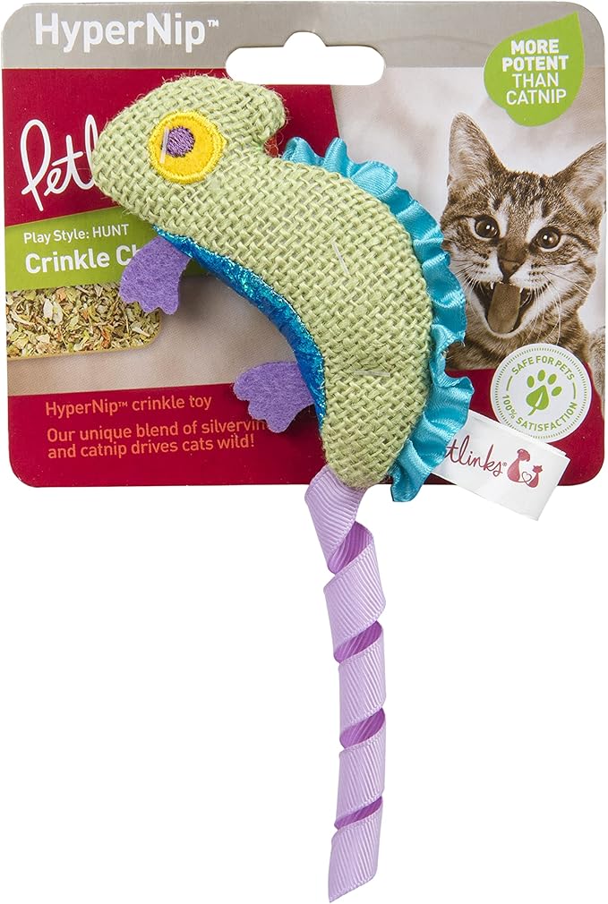 Petlinks HappyNip Crinkle Chameleon Cat Toy, Contains Silvervine & Catnip - Green, One Size