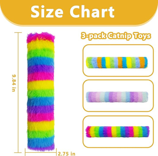 3 Pack Catnip Toys,Soft and Durable Cat Pillows Toys, Crinkle Sound Catnip Toys,Indoor Interactive Cat Kicker Toy, Companion Toys for Cats (Rainbow Set)