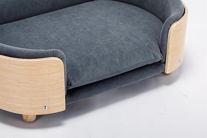 HomSof 30.7" Scandinavian Style Elevated Dog Bed Pet Sofa with Solid Wood Legs and Bent Wood Back,Velvet Cushion,Mid Size,Dark Grey