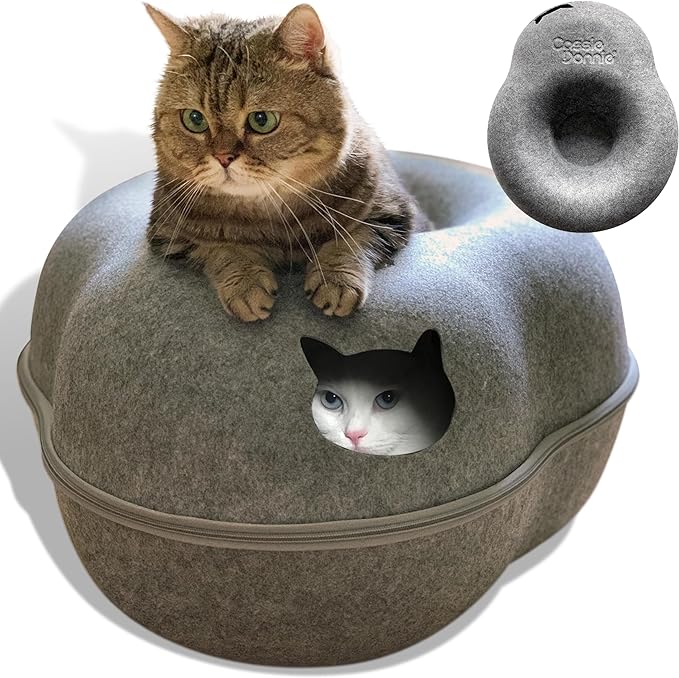 Premium Cat Bed caveTunnel Hiding Places for Indoor Cats(Large) Houses & Condos. Washable100% Nontoxic Eco-Friendly. Spaciousfor 2 Cats