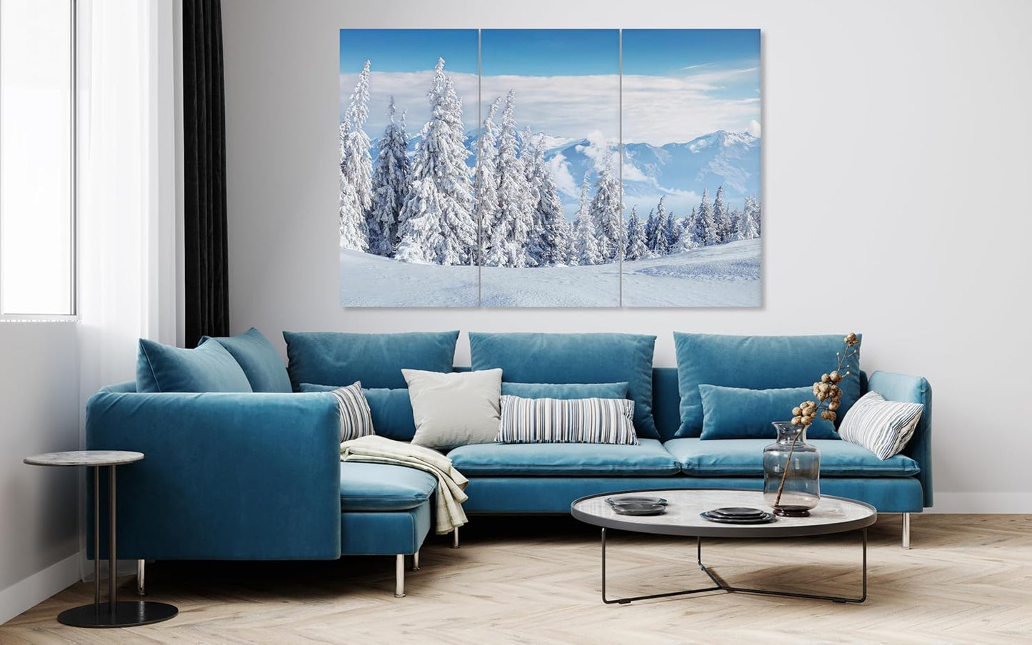 Nature Wall Art Prints - Ocean Forest Mountain Lake Canvas Landscapes - Small to Extra Large Living Room Bedroom Kitchen Bathroom Décor (Snow Covered Trees on Mountain, 35L" x 53W" - 3 Panels)