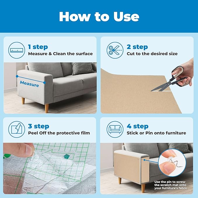 Best Pet Supplies Catify Peel & Stick Cat Scratching Mat – Self-Adhesive, Trimmable Cat Scratch Pad Cover - Carpet, Sofa, Furniture Protector – Replaceable Adhesive Stickers - Beige & 78.7 x 15.8