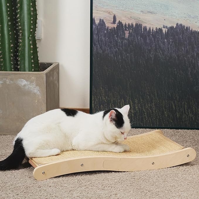 PETKARAY Sisal Cat Scratching Board, Curved Sisal Cat Scratcher, Large Indoor Kitty Scratch Pad, Heavy Duty Wave Lounge Bed for Kitten