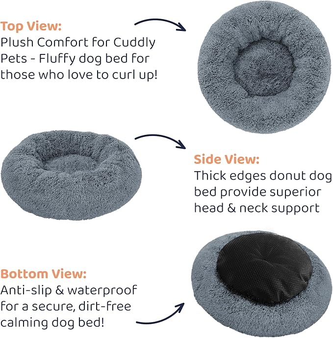 Donut Dog Bed - Premium Comfort for Anxiety Relief - Fluffy & Calming Design with Ultra-Plush Support | Cozy Round Dog Bed with Super Soft Circle Style (Size M Dark Grey)