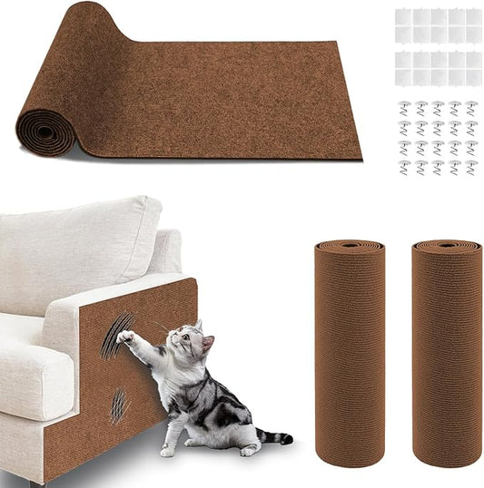 Cat Scratch Furniture Protector, 2PCS 39.4"x15.8" Self-Adhesivet Scratch Mats Deterrent for Furniture, DIY Climbing Cat Scratcher Couch Protector from Cat Claws (Brown)