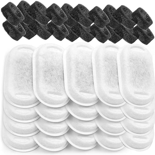 Cat Water Fountain Filters for Stainless Steel 67oz/2L Adjustable Water Flow Pet Fountain, 20 Pack Pet Replacement Filters with 20 Sponges