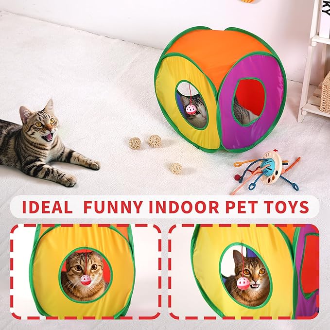 ‌Coolcandy Cat Tunnel & Interactive Cat Toy Indoor, Cube Shape Tunnel Toys for Indoor Cats, Collapsible Interactive Peekaboo Cave with Play Ball, for Multi-Way Play & Small Animals