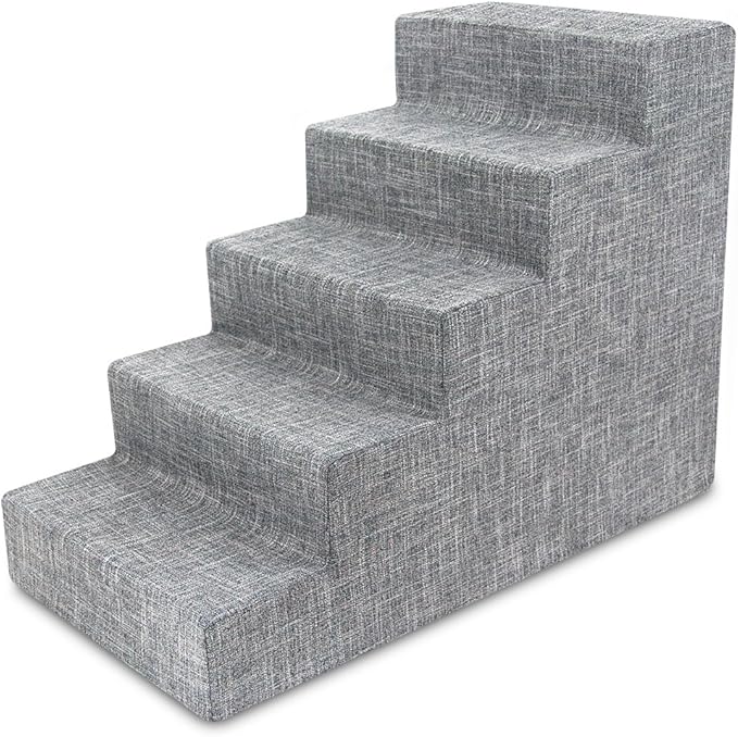 Best Pet Supplies Dog Stairs & Steps - Foam Steps for Small Dogs & Cats, Non-Slip Indoor Balanced Pet Step Support, Dog Ramp, No Assembly, Ash Gray Linen, 5-Step (22.5-inch Height)