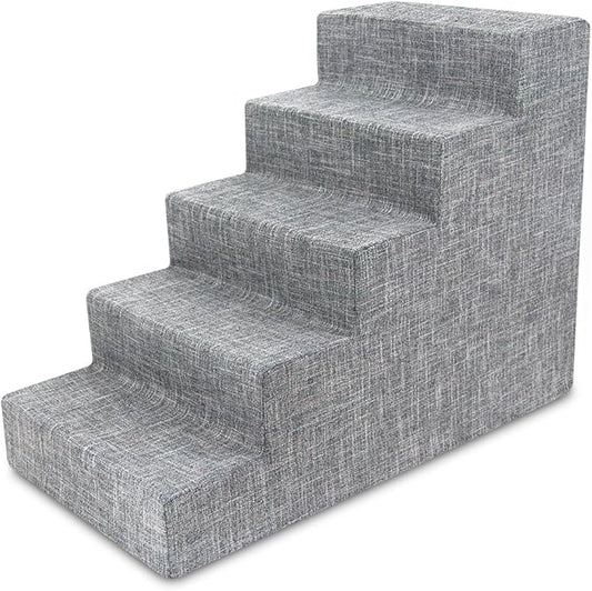 Best Pet Supplies Dog Stairs & Steps - Foam Steps for Small Dogs & Cats, Non-Slip Indoor Balanced Pet Step Support, Dog Ramp, No Assembly, Ash Gray Linen, 5-Step (22.5-inch Height)