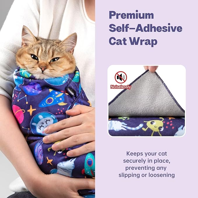Paw Legend 35.4" Cat Wrap for Grooming Cat Wrap for Cutting Nails Cat Restraint for Nail Clipping Self Adhesive Blanket Restraint Cloth for Cats Within 22lbs
