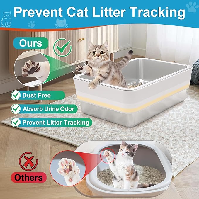 Stainless Steel Sifting Litter Box,Metal Sifting Cat Litter Box for Wood Pine Pellets,Medium Sifter Litter Pan System for Small Cats,Odor Control,Easy to Clean,with Litter Boxes Liners and Metal Scoop