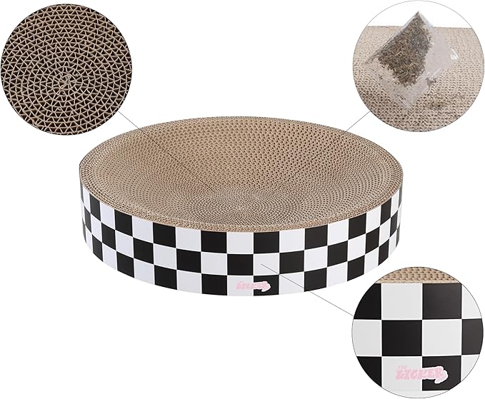 CSR1010F Nelson 20.13" Modern Cardboard Round Bowl Cat Scratcher with Catnip, Checkered