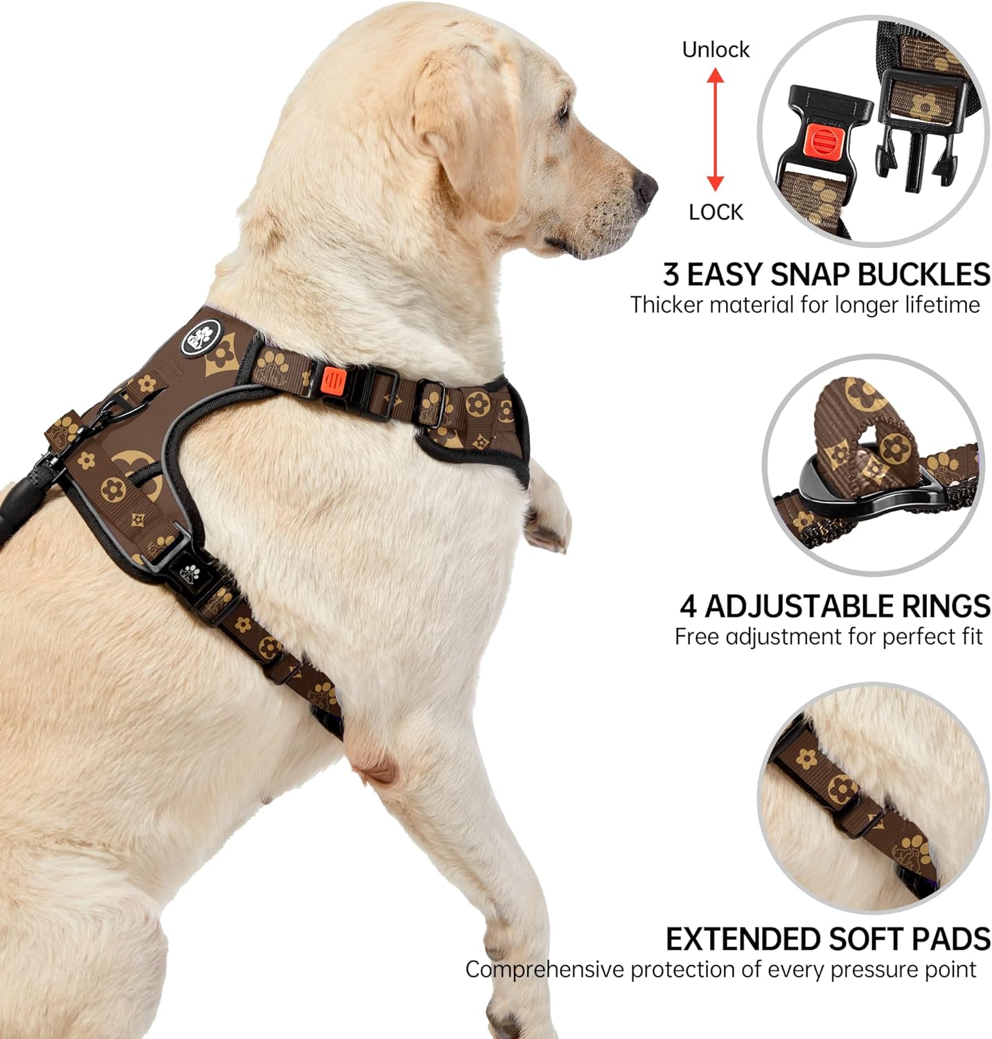 NESTROAD No Pull Dog Harness,Adjustable Oxford Dog Vest Harness with Leash,Reflective No-Choke Pet Harness with Easy Control Soft Handle for Small Dogs(Small,Dark Brown)