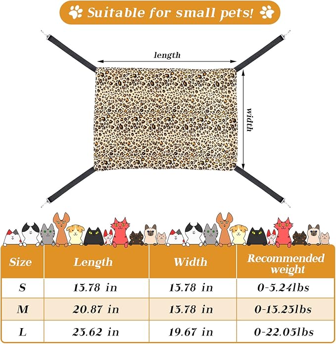 2 Pieces Reversible Cat Hanging Hammock Soft Breathable Pet Cage Hammock with Adjustable Straps and Metal Hooks Double Sided Hanging Bed for Small Dogs Rabbits(Leopard and Dot,L)