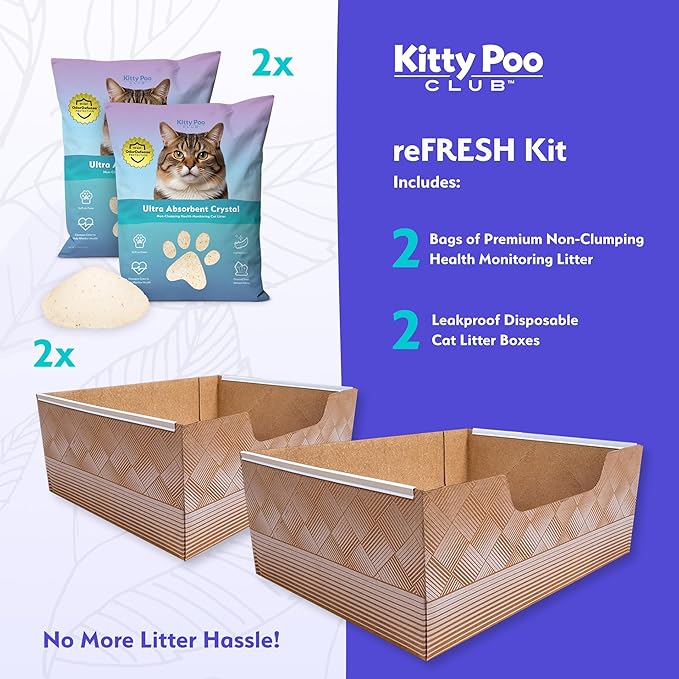 Kitty Poo Club Health Indicating Cat Litter 2-Bag Non-Clumping Lightweight with Disposable 2-Pack Cat Litter Box | Non Clumping, Super Absorbent Odor Control — Perfect for Daily Use