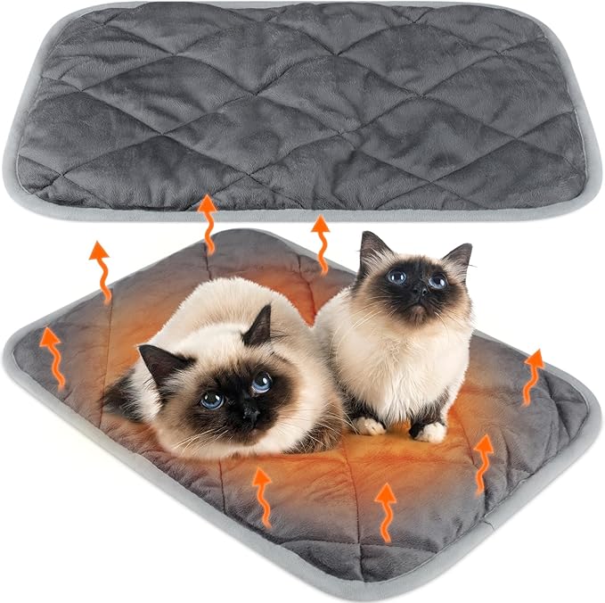 2 Pack Self Heating Cat Mat Self Warming Pet Pads Washable Kennel Mat Dog Crate Pad Reflects Body Heat Non Skid Cat Thermal Pads for Puppy Indoor Outdoor(Gray,45 x 28 Inches)