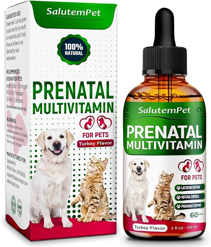 Dog Prenatal Vitamins for Moms During Lactating – Prenatal Vitamins for Dogs & Cats of All Breeds to Care for Pet Development – Multivitamin for Cats – 2 Oz – Herbal Supplement for Pets