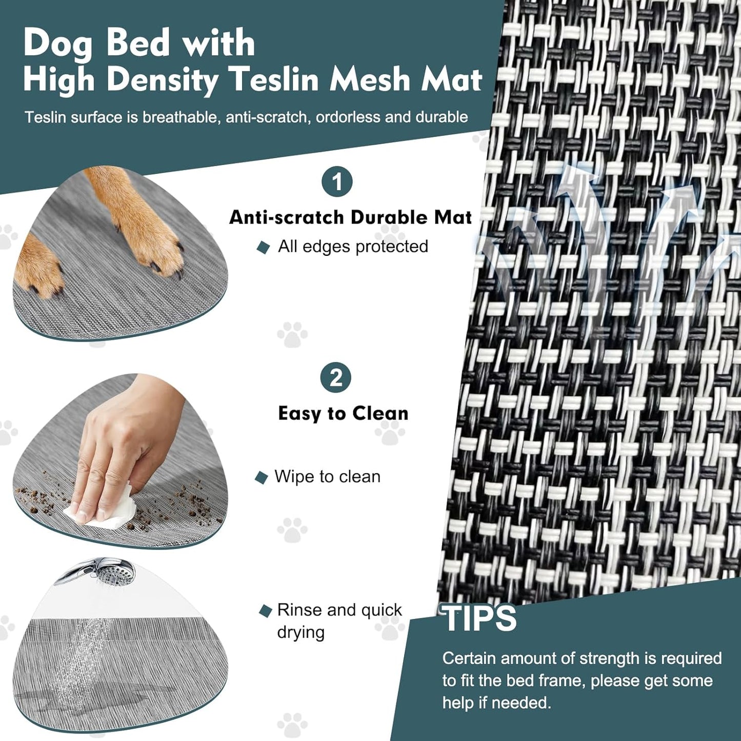 Upgraded Elevated Dog Bed with Canopy, Portable Raised Outdoor Dog Bed with Stable Anti-Slip Feet, Wider Shade Pet Bed Cot, Raised Dog Beds for Large Dogs Camping, Indoor & Outdoor Use