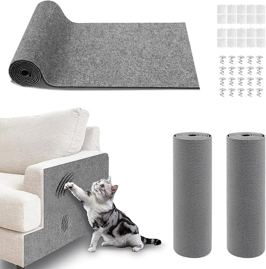 Cat Scratch Furniture Protector, 2PCS 39.4"x15.8" Self-Adhesivet Scratch Mats Deterrent for Furniture, DIY Climbing Cat Scratcher Couch Protector from Cat Claws (Light Grey)