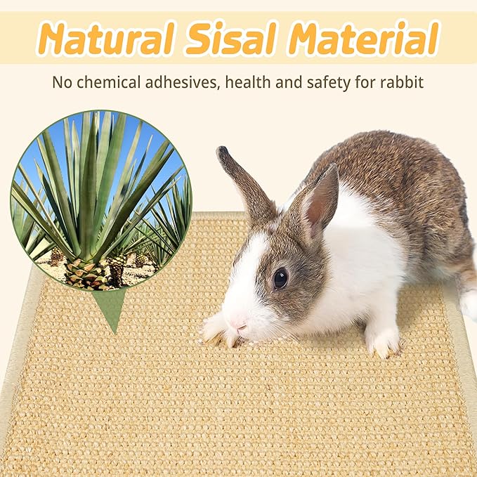 2Pcs Bunny Scratch Pads, Sisal Rabbit Scratching Pad,Natural Cat Resting Mats for Cages,Guinea Pig Bed Mat,Forage Grass Mat,Teeth Care Rabbit Mats (15.7x11.8 in)