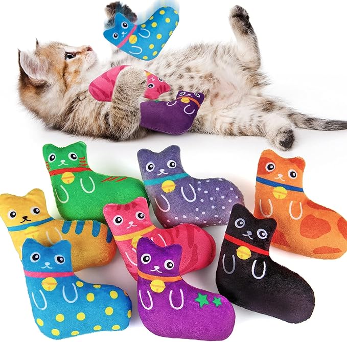 AWOOF Catnip Toys for Indoor Cats, Natural Catnip Cat Toys Kitten Toys - 8 PCS Fish Cat Toys Set for Boredom