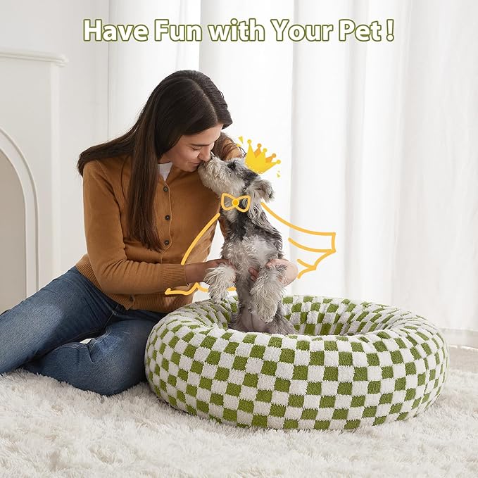 BFPETHOME Donut Dog Beds for Small Dogs, Cute Small Dog Bed for Puppy and Kitten, Round Calming Pet Bed with Non-Slip Bottom, Machine Washable,24inch, Green