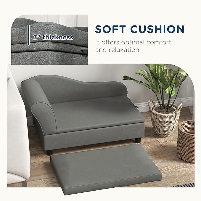 PawHut Pet Sofa, Dog Couch, Elevated Pet Bed for Small Dogs, with Hidden Storage, Soft Tufted Cushion, Gray
