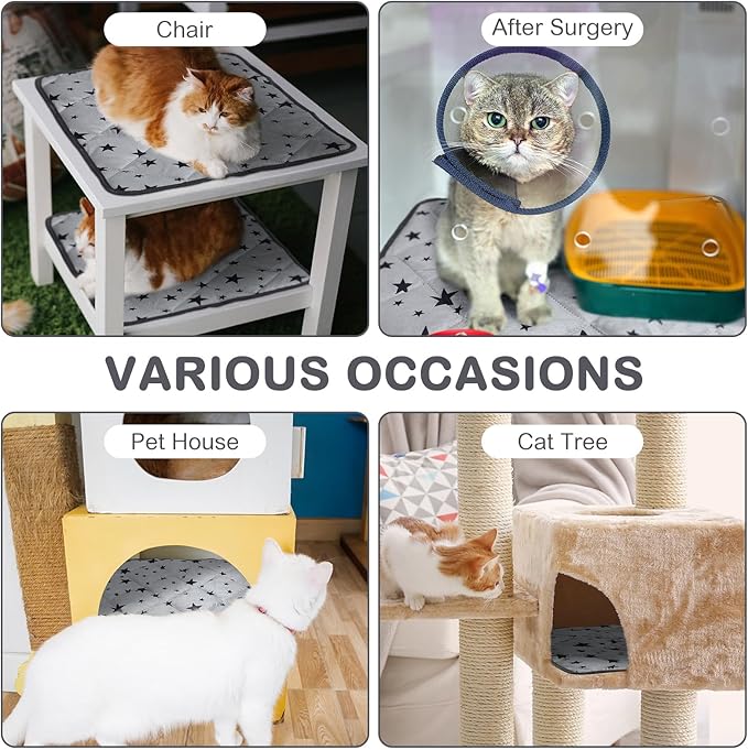 Namalu 4 Pack Self Warming Cat Bed Self Heating Cat Mat Star Pattern Soft Dog Crate Pad Thermal Pet Mat Anti Slip Kennel Washable Dog Warming Bed for Outdoor Indoor(18 x 18 Inch,Square)