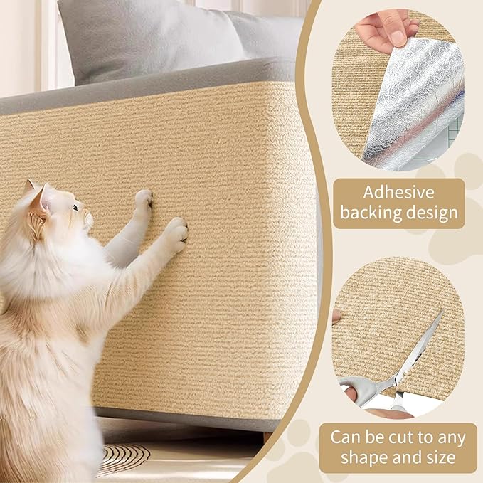 Cat Scratch Furniture Protector, 2PCS 39.4"x15.8" Self-Adhesivet Scratch Mats Deterrent for Furniture, DIY Climbing Cat Scratcher Couch Protector from Cat Claws (Khaki)