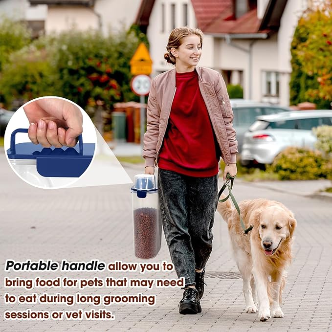 TBMax 2 Pack Cat Dog Food Storage Containers 8 to 10 Lbs, Portable Travel Pet Container Dispenser with Easy-Pouring Spout & Cup, Airtight Bird Seed Container Dog Treat Storage Bin